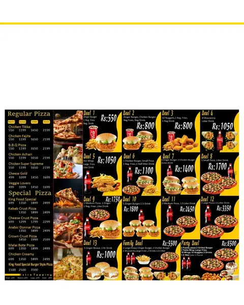 King Foods menu card page 1