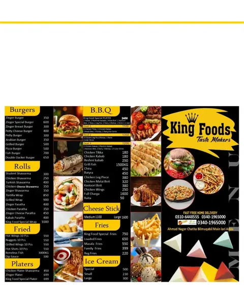King Foods menu card page 2